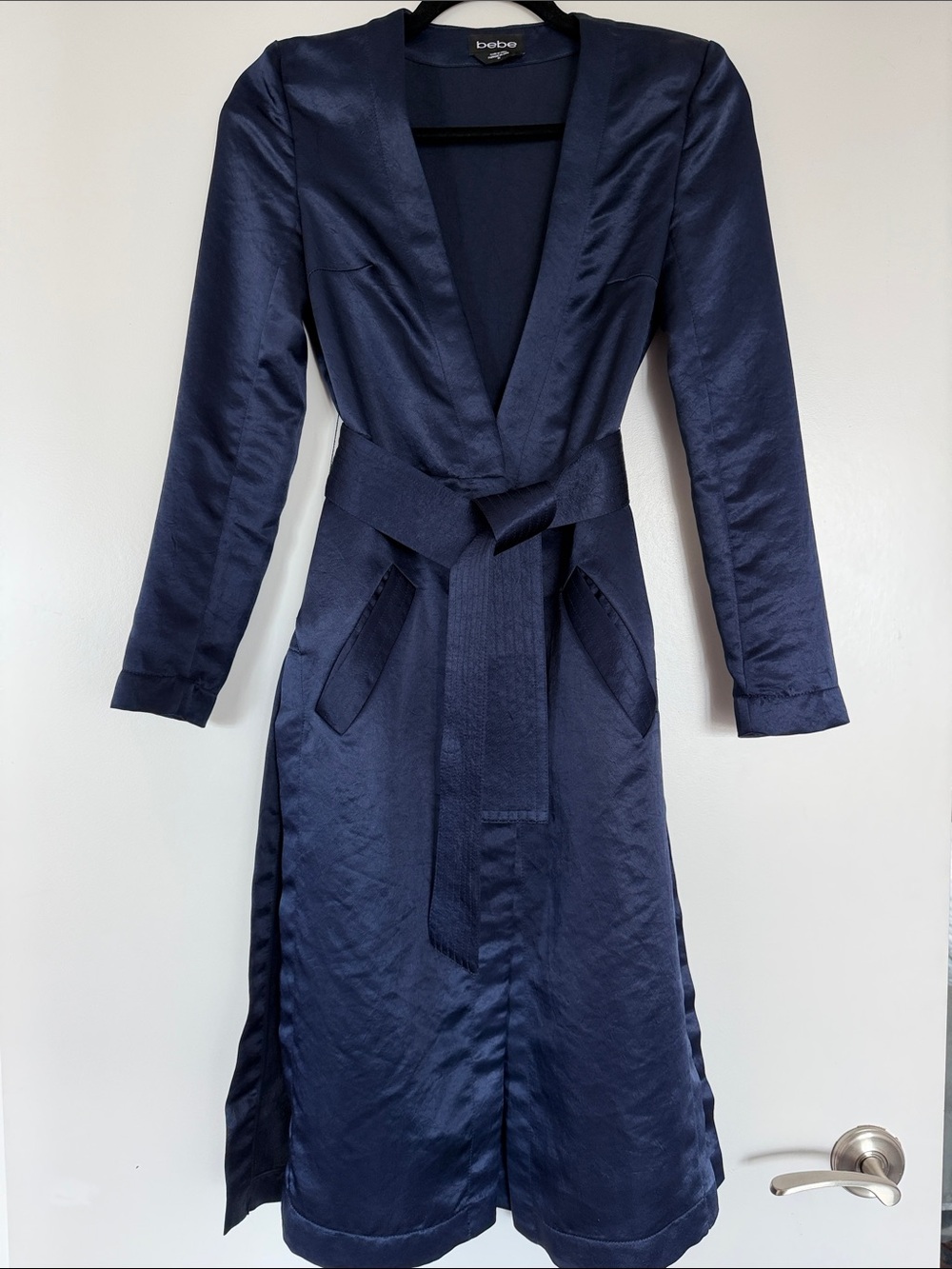 Bebe Long Satin Open-Front Modern Kimono-Style Jacket